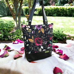 Velká kabelka -černé květy - výprodej