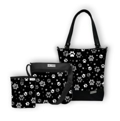 Koženková velká sada kabelek a pamlskovníku - ČB tlapky