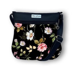 Koženková crossbody kabelka - Kytky na černé