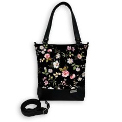 Koženková kabelka - ELEGANCE - Kytky na černé