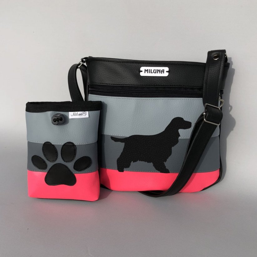 Crossbody kabelka a pamlskovník s plemeny psů – pruhy (neonová) - Plemeno: Anglický kokršpaněl