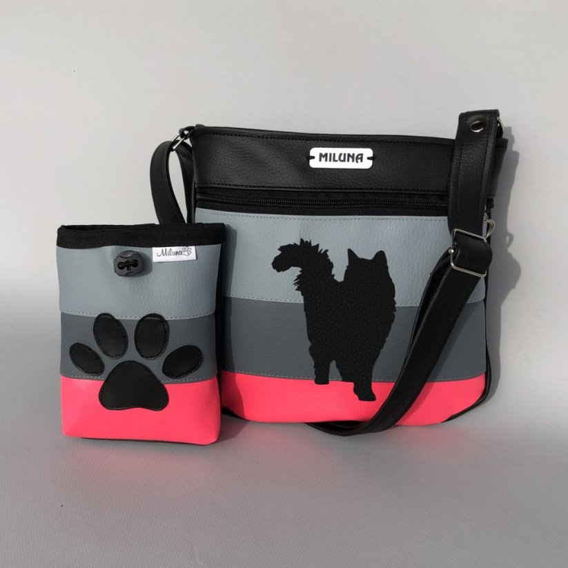 Crossbody kabelka a pamlskovník s plemeny psů – pruhy (neonová) - Plemeno: Kočka - bobtail