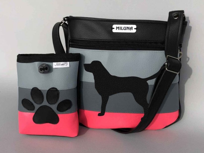 Crossbody kabelka a pamlskovník s plemeny psů – pruhy (neonová) - Plemeno: Labrador