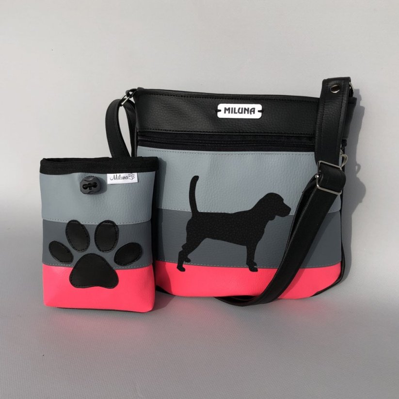 Crossbody kabelka a pamlskovník s plemeny psů – pruhy (neonová) - Plemeno: Bígl