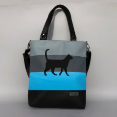Velká kabelka -  Kočka - stojící - modrá