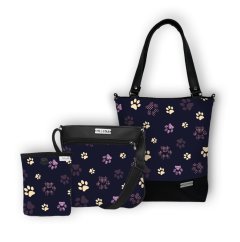 Koženková velká sada kabelek a pamlskovníku - Fialové tlapky