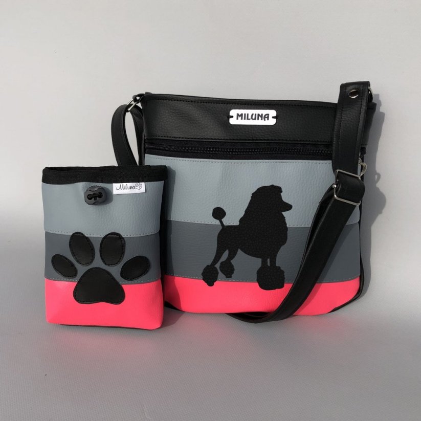 Crossbody kabelka a pamlskovník s plemeny psů – pruhy (neonová) - Plemeno: Pudl