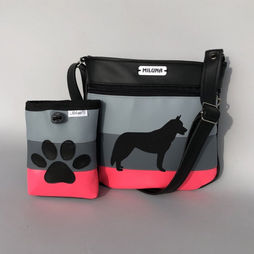 Crossbody kabelka a pamlskovník s plemeny psů – pruhy (neonová) - Plemeno: Husky