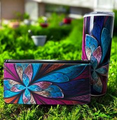 Peněženka a termohrnek - Abstraktní květ