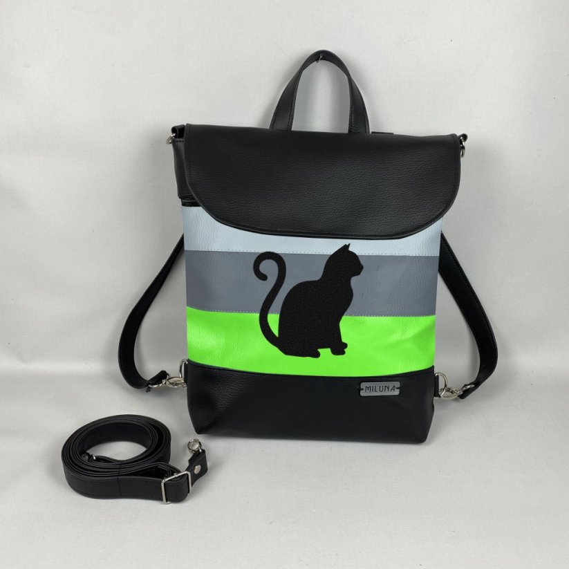Kabelko-batoh s plemeny psů - Barva: Zelená-neon, Plemeno: Kočka - sedící