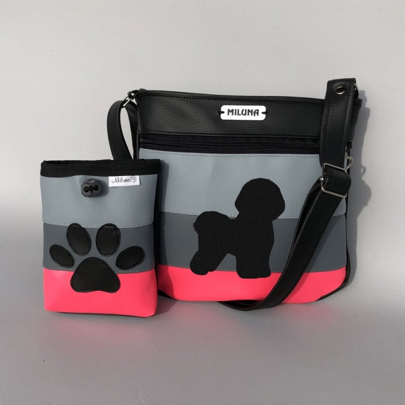 Crossbody kabelka a pamlskovník s plemeny psů – pruhy (neonová) - Plemeno: Bišon