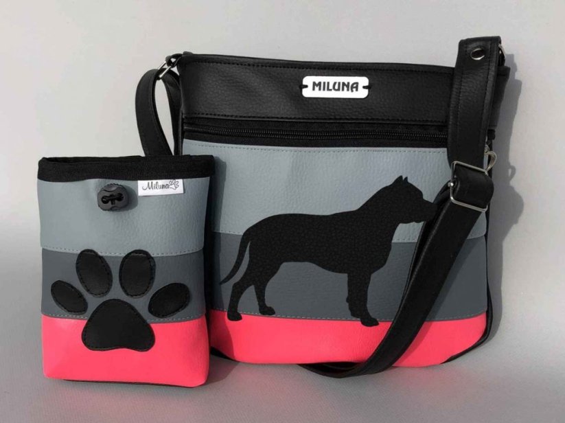 Crossbody kabelka a pamlskovník s plemeny psů – pruhy (neonová) - Plemeno: Americký stafordšírský teriér