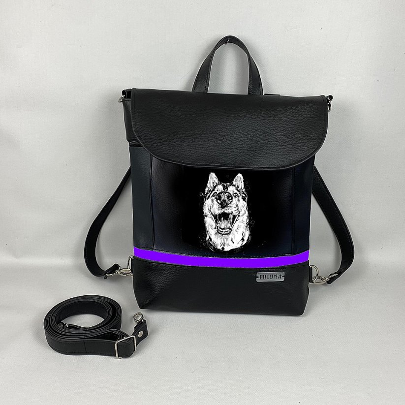 Kabelko-batoh - černá malba - Plemeno: Husky, Barva: Fialová