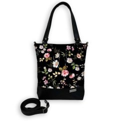 Koženková kabelka - ELEGANCE - Kytky na černé