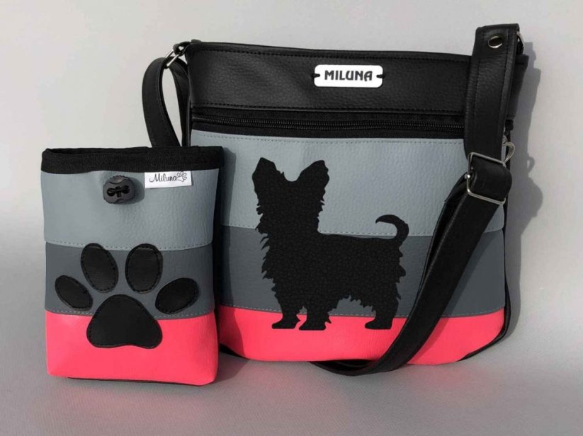 Crossbody kabelka a pamlskovník s plemeny psů – pruhy (neonová) - Plemeno: Jorkšírský teriér